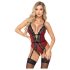 Abierta Fina - Open body met jarretels (zwart-rood) - M