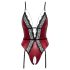 Abierta Fina - Open body met jarretels (zwart-rood) - M