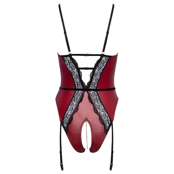 Abierta Fina - open body met jarretels - zwart/rood - lingerie - L