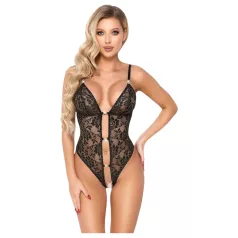 Abierta Fina - open, kanten body met strass (zwart)