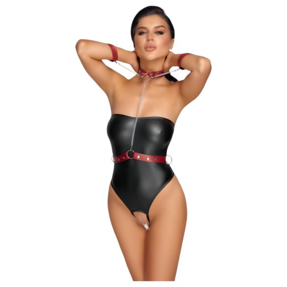 Cottelli Bondage - glanzend body met polsboeien (zwart) - M