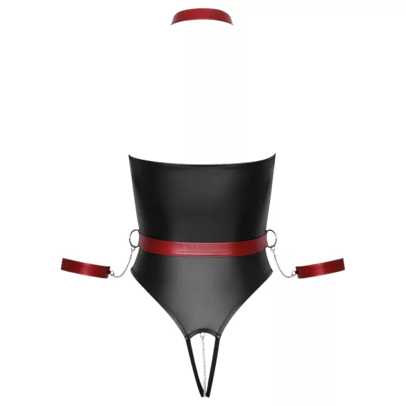 Cottelli Bondage - glanzende body + arm- en halsfixatie (zwart) - L