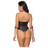 Cottelli Bondage - glanzende body + arm- en halsfixatie (zwart) - L