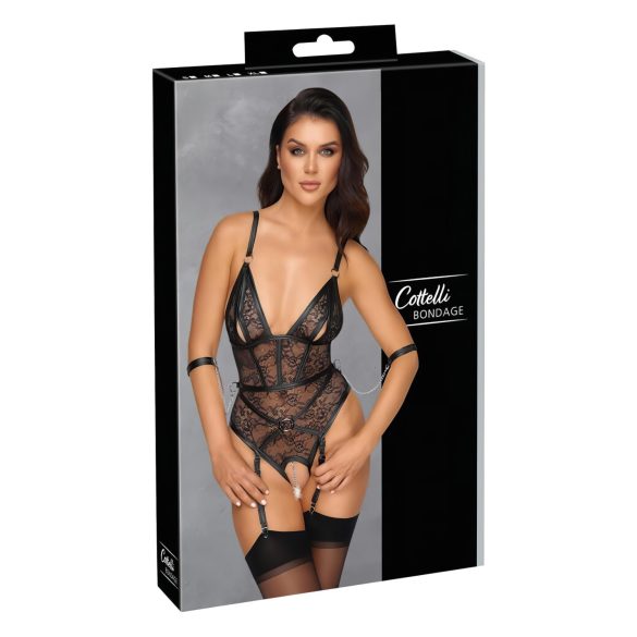 Cottelli Bondage - open body met boeien - zwart - M