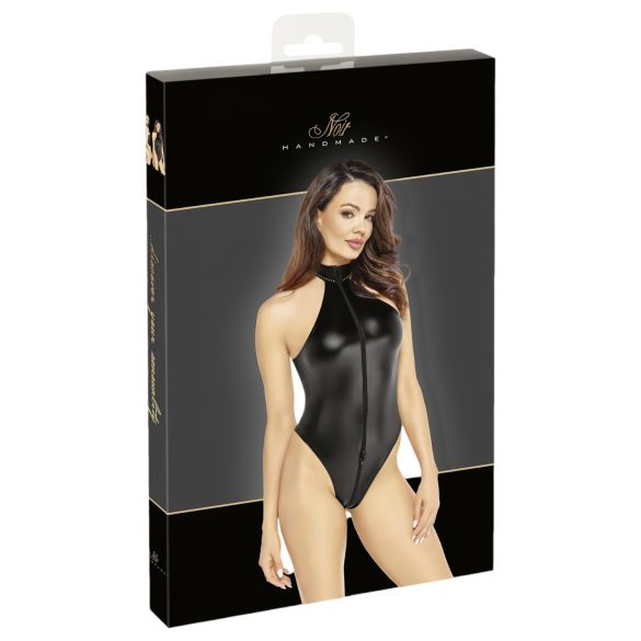 Noir - glanzende body met halternek (zwart) - M