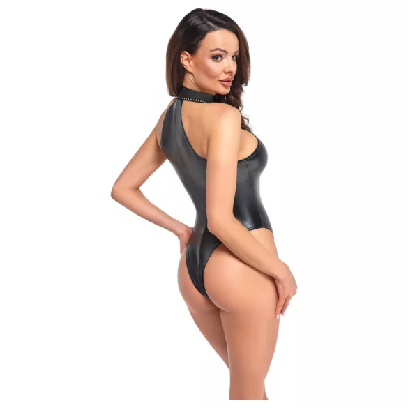 Noir - glanzende body met halternek (zwart) - L