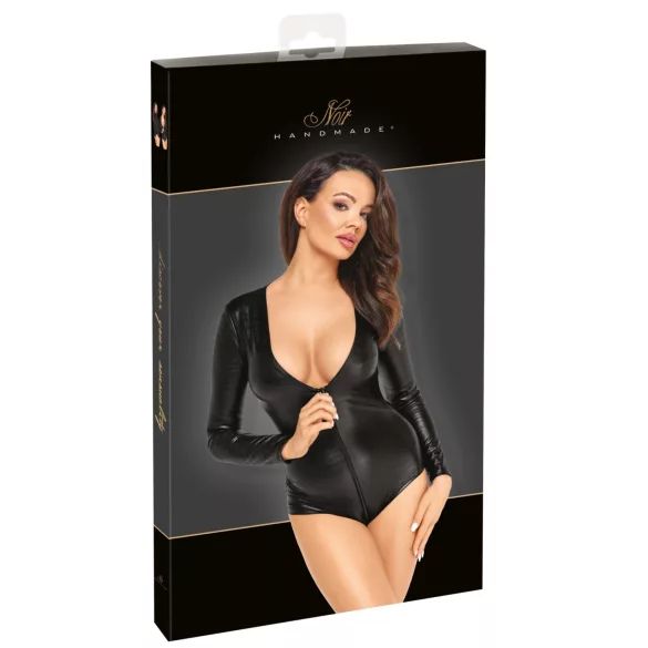 Noir - dames body - lange mouw - glanzend zwart