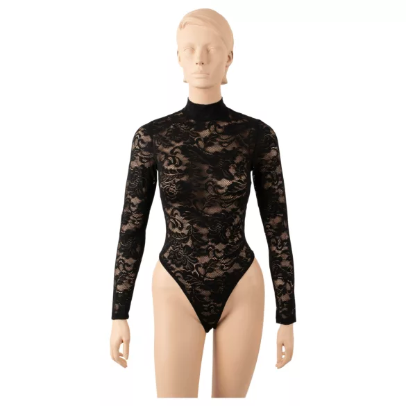 Cottelli - lange mouwen kanten body (zwart) - S