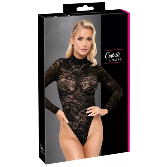 Cottelli - lange mouwen kanten body (zwart) - S - M