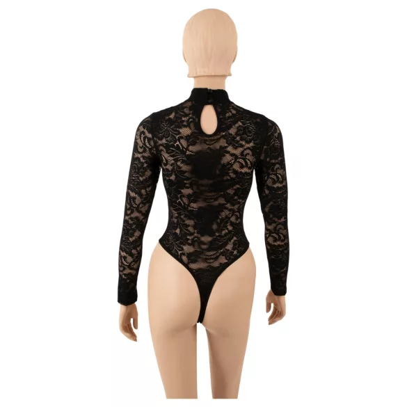 Cottelli - lange mouwen kanten body (zwart) - S - M