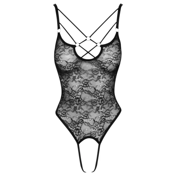 Cottelli - transparant open kanten body - zwart - XL