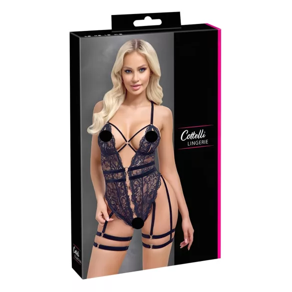 Cottelli - open bodysuit met bandjes - zwart