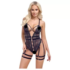 Cottelli - open bodysuit met bandjes - zwart - L