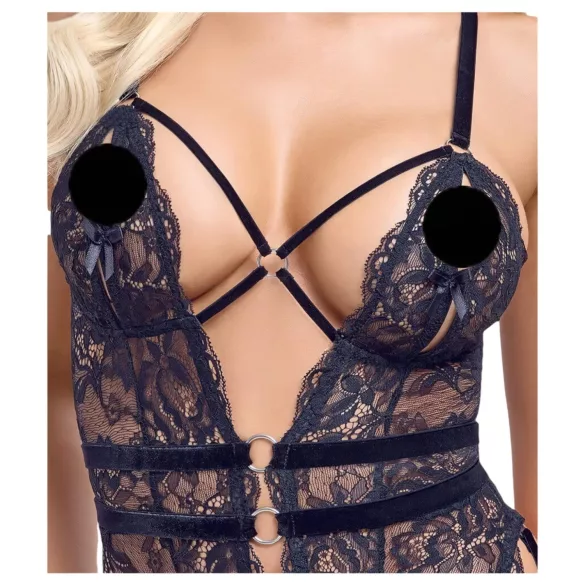 Cottelli - open bodysuit met bandjes - zwart - L