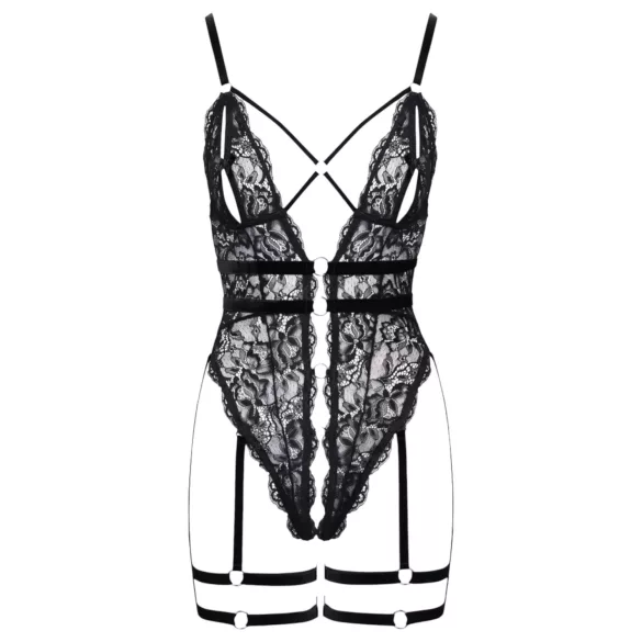 Cottelli - open bodysuit met bandjes - zwart - L