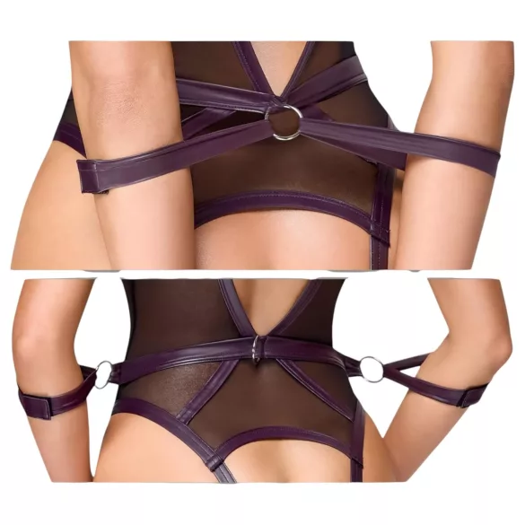 Cottelli Bondage - open body en armbanden (donkerpaars)