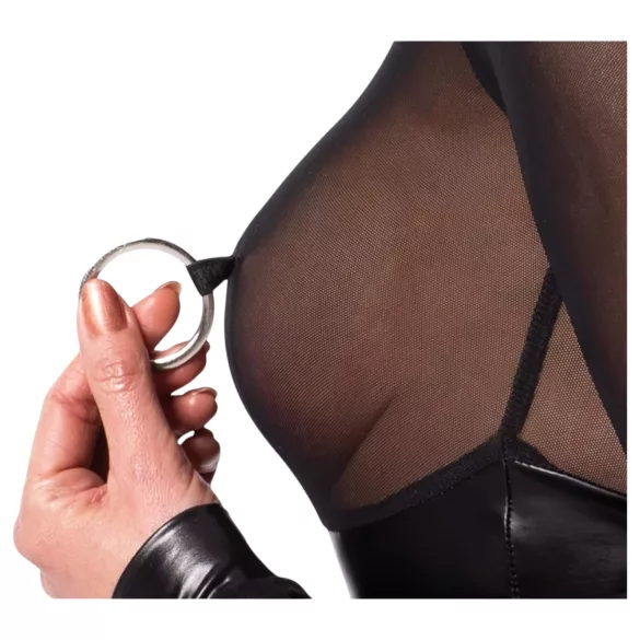 Noir - bodysuit - transparant inzetstuk - glanzend zwart