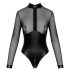 Noir - bodysuit - transparant inzetstuk - glanzend zwart - M