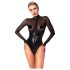 Noir - bodysuit - transparant inzetstuk - glanzend zwart - L