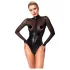 Noir - bodysuit - transparant inzetstuk - glanzend zwart - XL