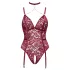 Cottelli Curves - lingerie body met ketting - kant - rood - 2XL