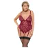 Cottelli Curves - lingerie body met ketting - kant - rood - 3XL