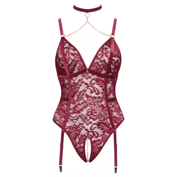 Cottelli Curves - lingerie body met ketting - kant - rood - 3XL