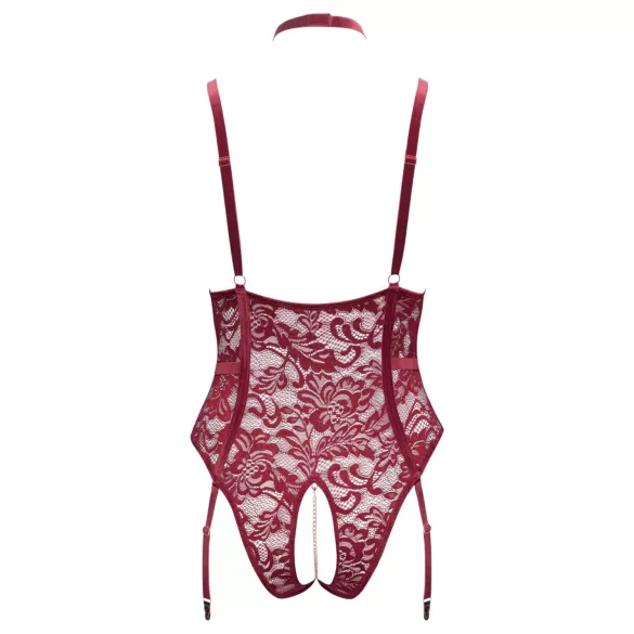 Cottelli Curves - lingerie body met ketting - kant - rood - 3XL