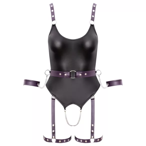 Cottelli - open bondage body met boeien - zwart