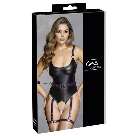 Cottelli - open bondage body met boeien - zwart - M