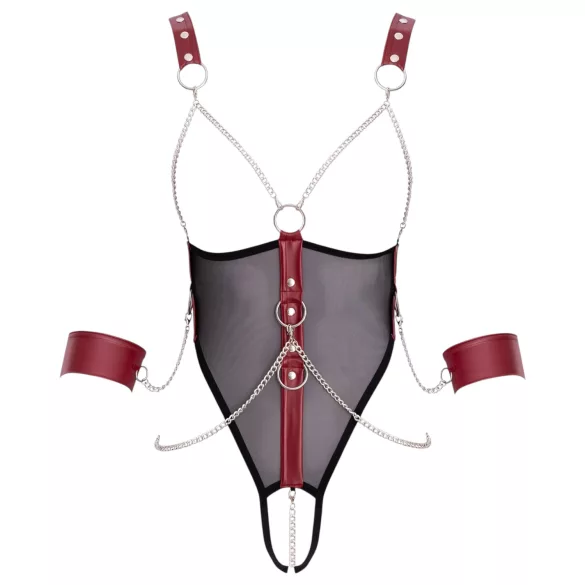Cottelli Bondage - open body met bandjes en ketting - zwart - L