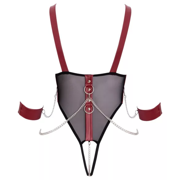Cottelli Bondage - open body met bandjes en ketting - zwart - L