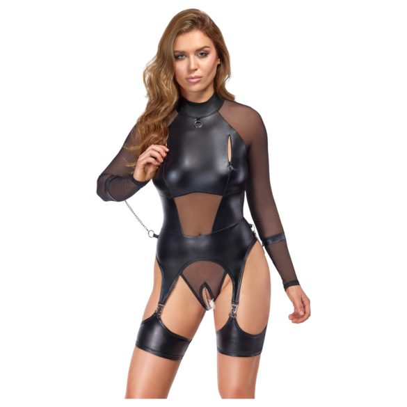 Cottelli Bondage - transparant top met handboeien - zwart