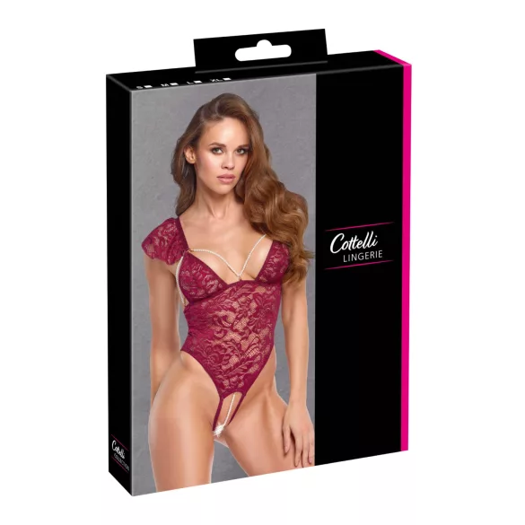 Cottelli - kanten body met kralen (rood) - L