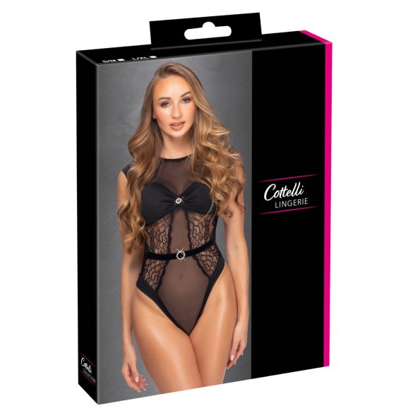 Cottelli - dames body - transparant kant - zwart