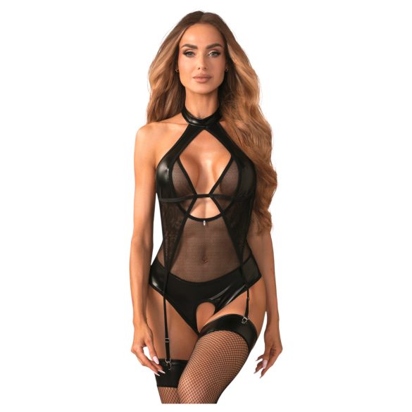 Obsessive Dominna - dames body - transparant glanzend - zwart