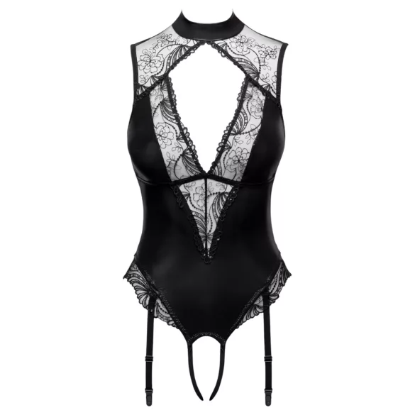 Cottelli - body met jarretelles en open kruis (zwart) - M
