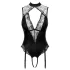 Cottelli - body met jarretelles en open kruis (zwart) - M