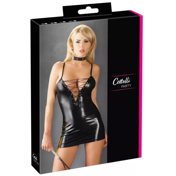 Cottelli - glanzende jurk met veters (zwart)