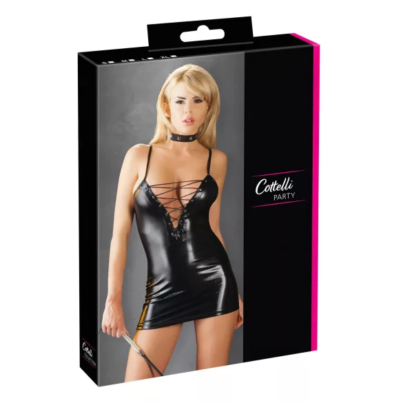 Cottelli - glanzende jurk met veters (zwart) - L