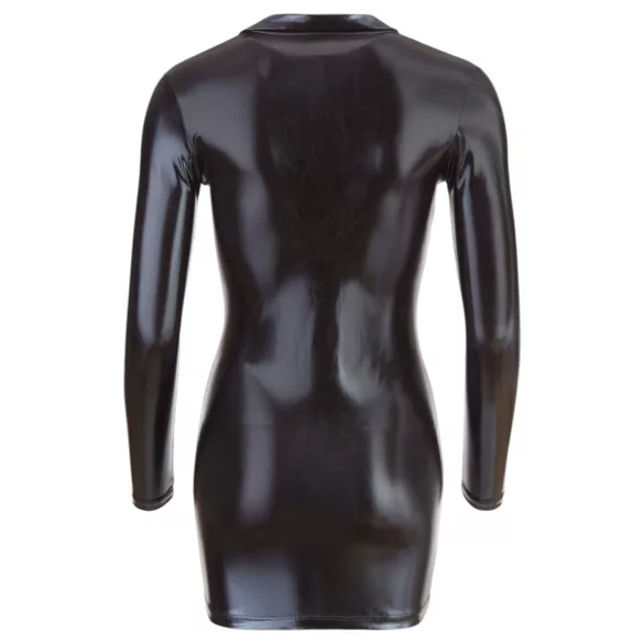 Cottelli - minijurk met lange mouwen - glanzend - zwart - XL