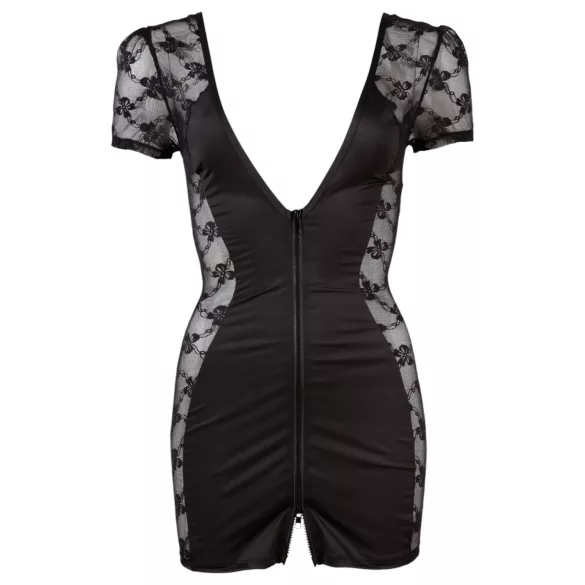 Cottelli - Lingeriejurk met strik en kant - zwart