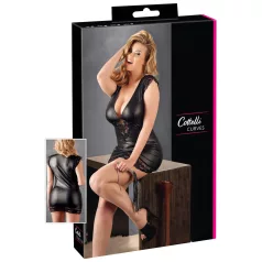 Cottelli Plus Size - glanzende jurk met kant - zwart