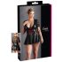 Cottelli Plus Size - glanzend jurkje met rode corset (zwart)