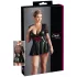Cottelli Plus Size - glanzende jurk - rood korset detail - zwart - XXL