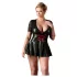 Cottelli Plus Size - glanzende jurk - rood korset detail - zwart - XXXXL