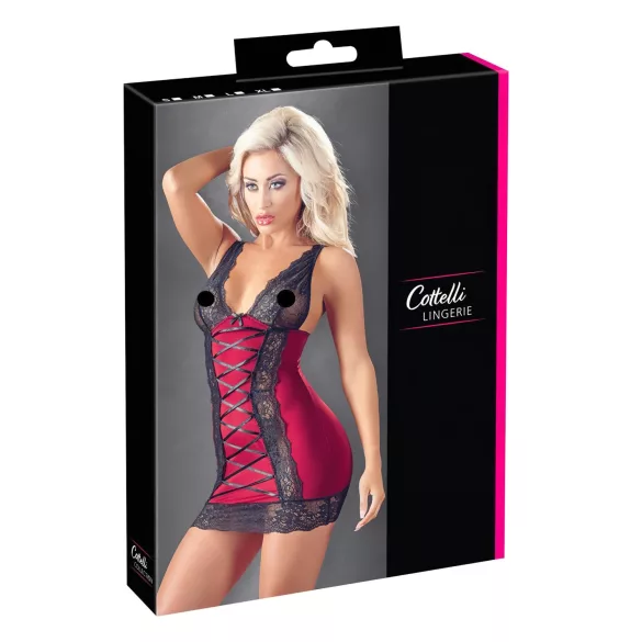 Cottelli - jurk met vetersluiting - rood - exclusief design - M