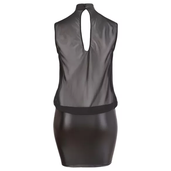 Cottelli Plus Size - transparante jurk - glanzende chiffon - zwart