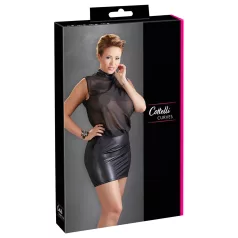   Cottelli Plus Size - transparante jurk - glanzende chiffon - zwart - 2XL