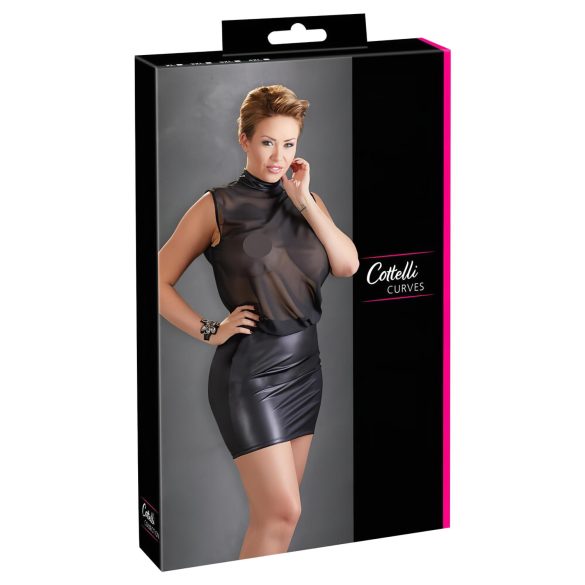 Cottelli Plus - Glanzende chiffon jurk (zwart) - 4XL